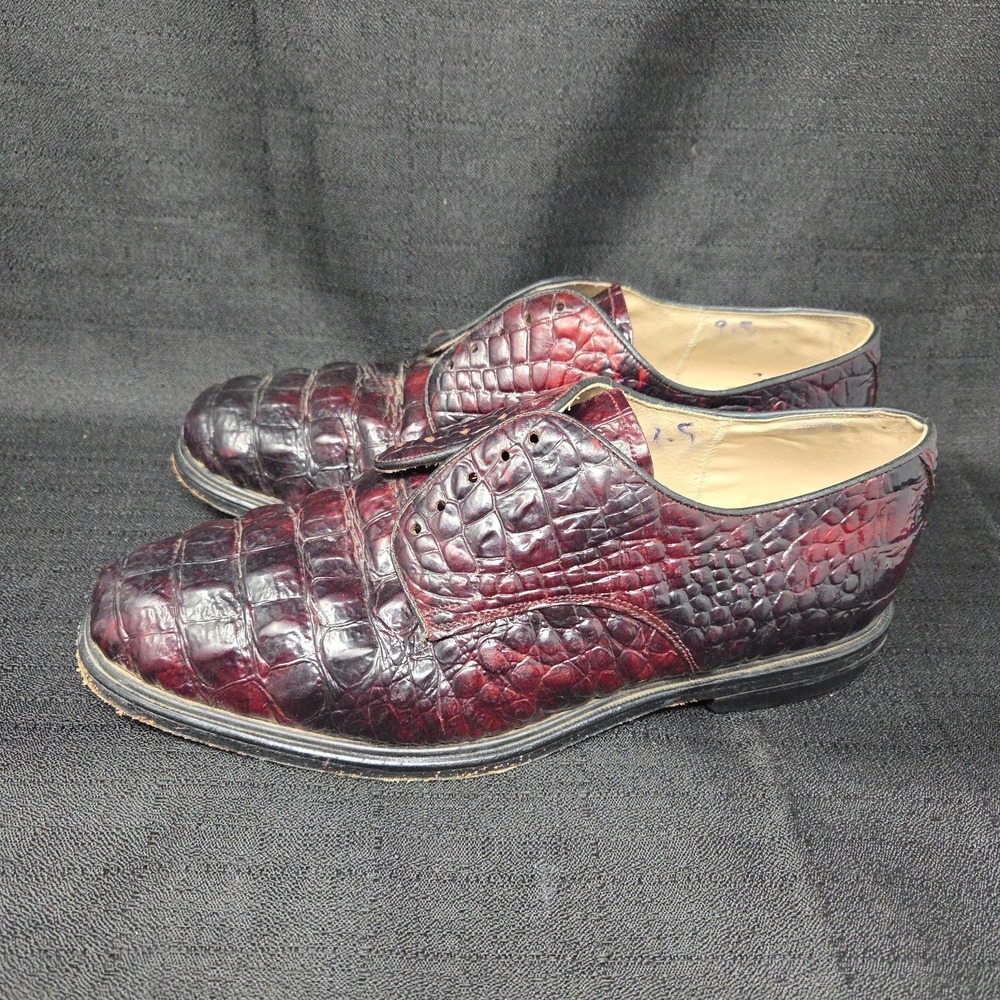 VTG Burgundy Alligator Exotic Dress Shoes Loafers Sz 9.5 Colonial El Charro